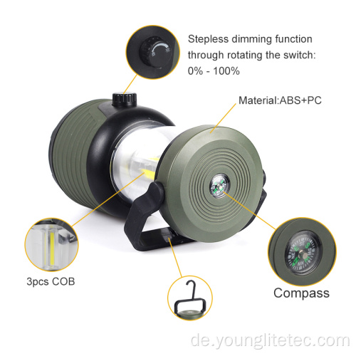 Stufenlose Dimmen 10w COB Camping Laterne mit Kompass